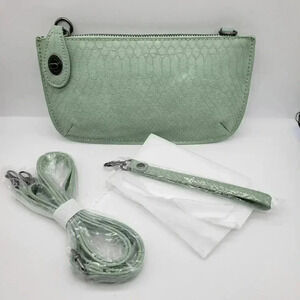 JOY Susan Crossbody Clutch Phyton Print Bag Seafoam Green Zip Pockets Rectangula